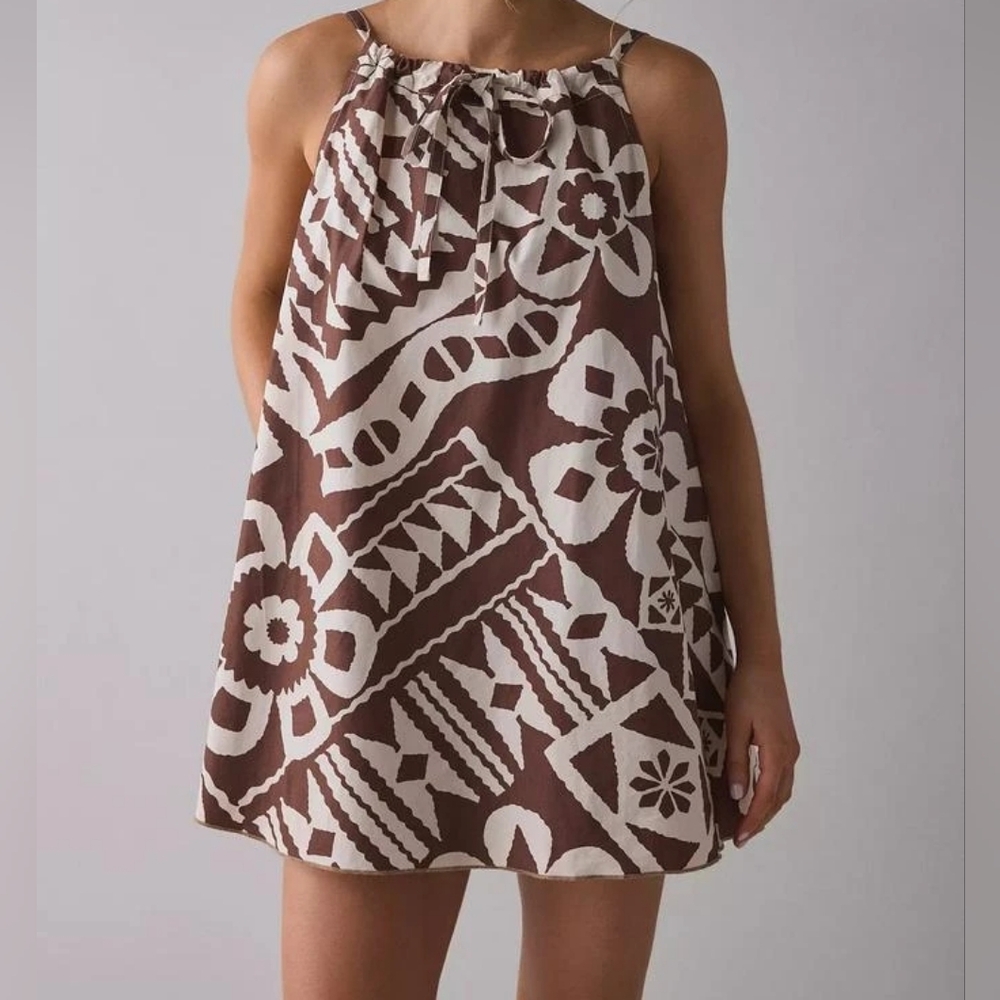 Urban Outfitters BDG Eva Tie-Front Ruched Strap Trapeze Mini Dress Size XXS New